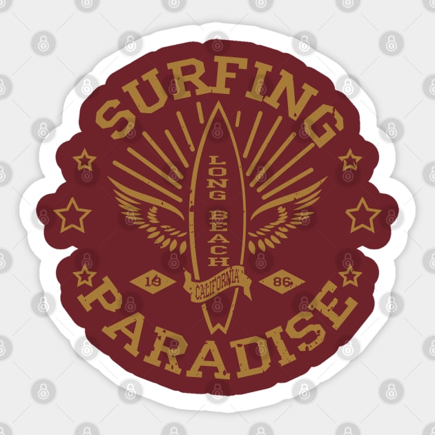 Surfing Paradise, Long Beach. Board. Sticker by lakokakr